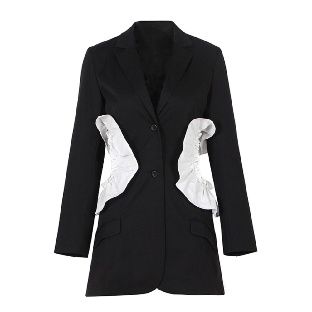 Black & White Ruffle Open Cut Out Side Jacket - Picture 4 of 14